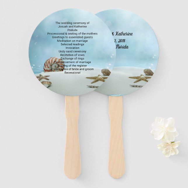 Fantasy Beach Theme Wedding Program Fan (Front and Back)
