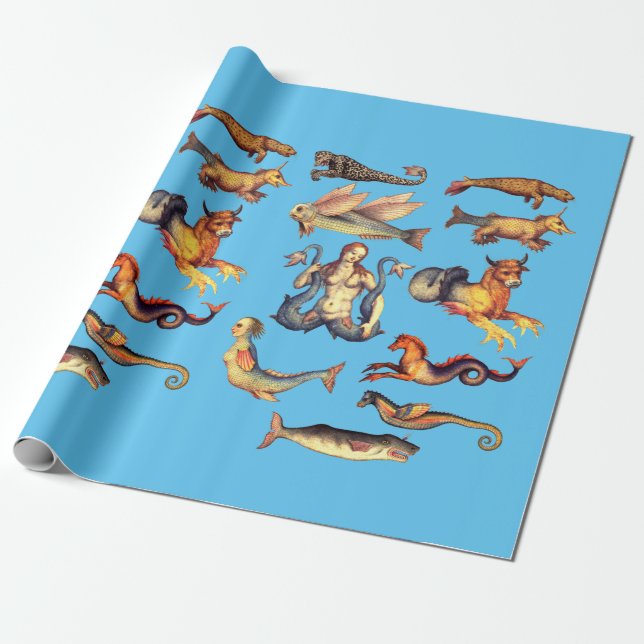 fantasy Beasts Sea creatures monsters Art Wrapping Paper (Unrolled)