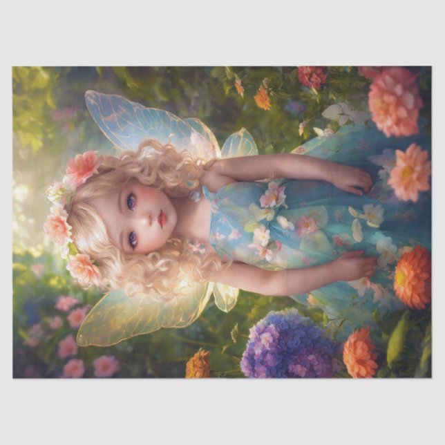 Fantasy Beautiful Blue Fairy Girl Decoupage Tissue Paper (Front)