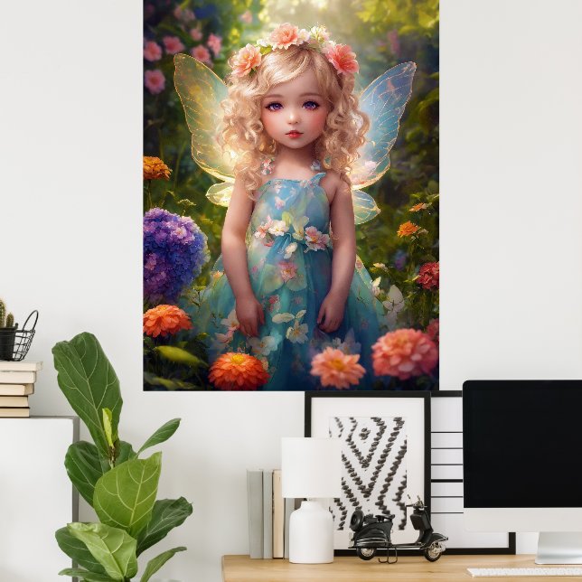 Fantasy Beautiful Blue Fairy Girl Poster (Home Office)