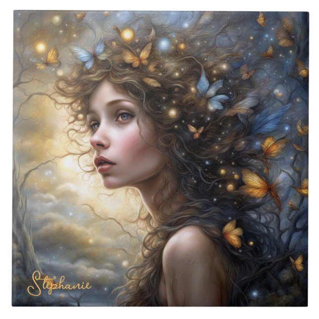 Fantasy Beautiful Butterfly Fairy Tile (Front)