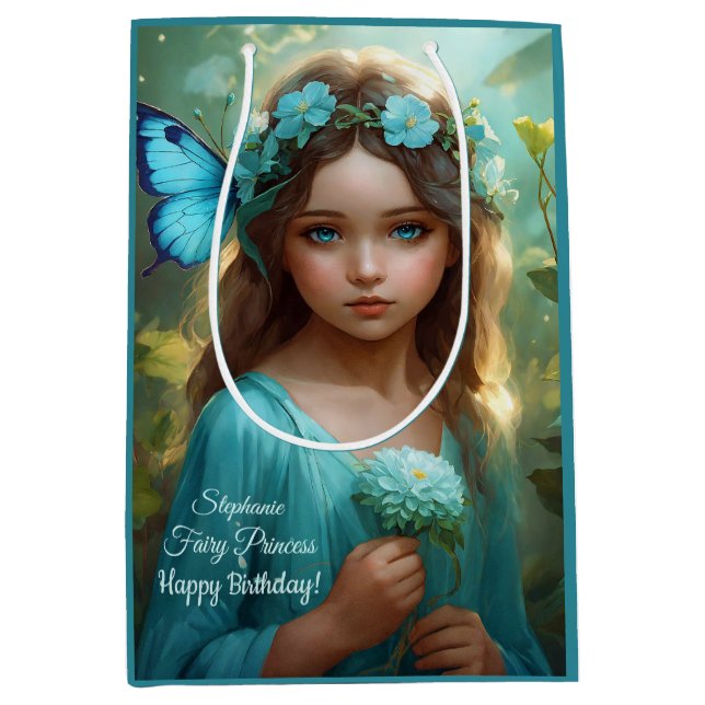 Fantasy Beautiful Cyan Green Fairy Girl Medium Gift Bag (Front)