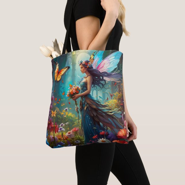 Fantasy Beautiful Fairy Flower Garden Tote Bag (Close Up)