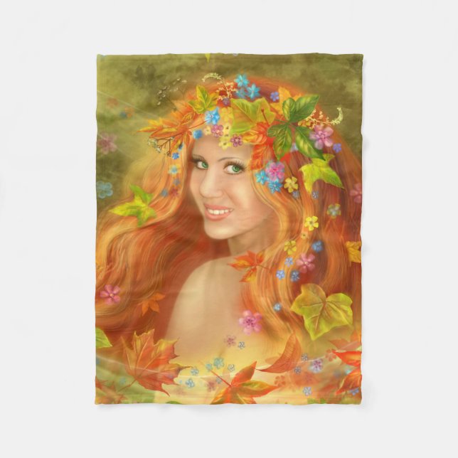 Fantasy Beautiful fairy woman autumn Fleece Blanket (Front)