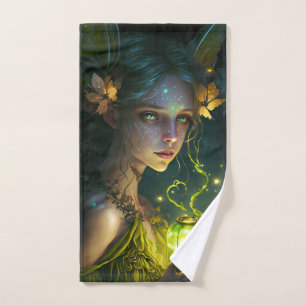 Fantasy Beautiful Green Forest Fairy Bath Towel Set
