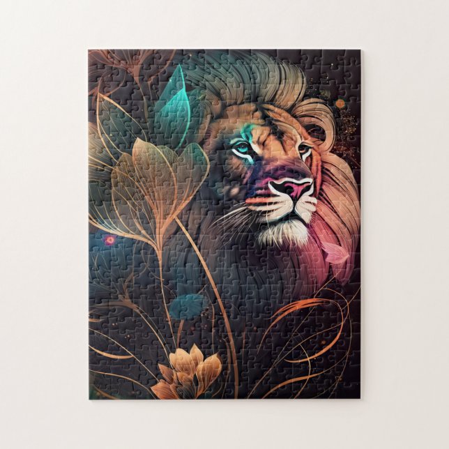 Fantasy, beautiful  lion with flowers   AI art Jigsaw Puzzle (Vertical)