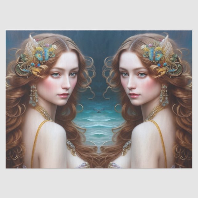 Fantasy Beautiful Mermaid Princess Decoupage Tissue Paper (Front)