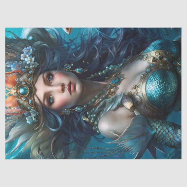 Fantasy Beautiful Mermaid Princess Decoupage Tissue Paper (Front)