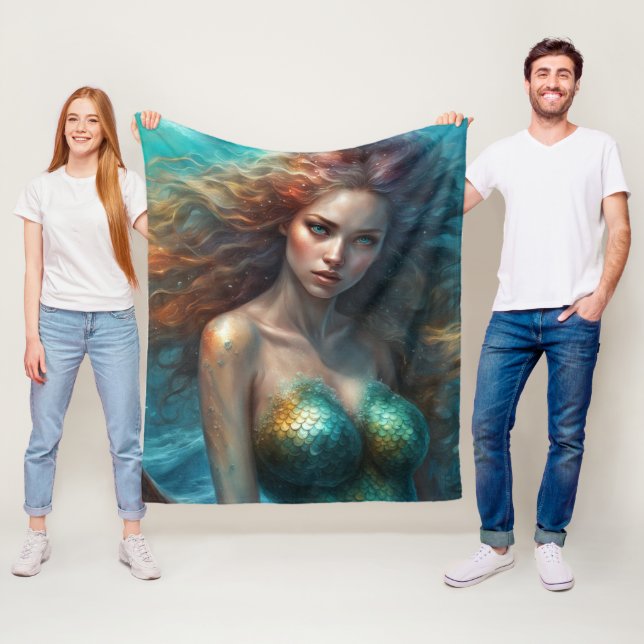 Fantasy Beautiful Mermaid Princess  Fleece Blanket (In Situ)