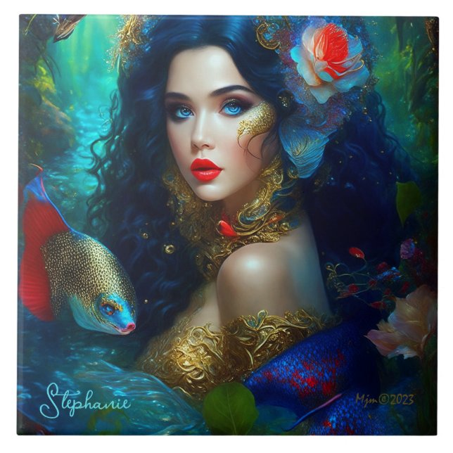 Fantasy Beautiful Mermaid Princess Tile (Front)
