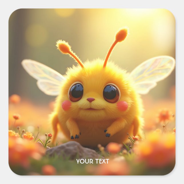 Fantasy Bee Bug Sun Square Sticker (Front)