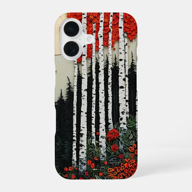Fantasy birch forest aesthetic design iPhone 16 case (Back)