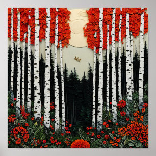 Fantasy birch forest Magical Enchanted Woodland Poster