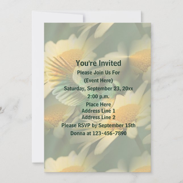 Fantasy Bird On Daisies Floral Party Invitation (Front)