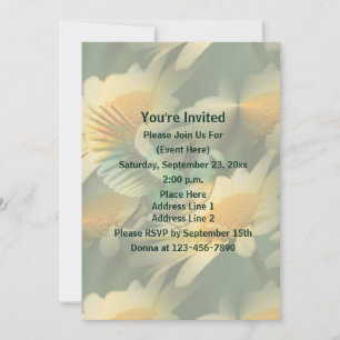 Fantasy Bird On Daisies Floral Party Invitation
