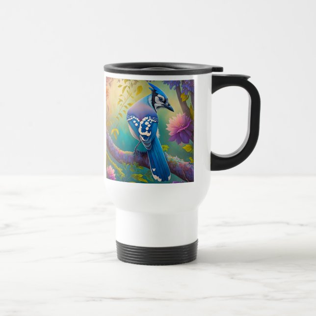 Fantasy Birds Blue Jay Travel Mug (Right)