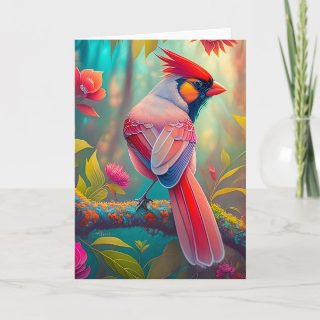 Fantasy Birds Male Cardinal Card (Front)