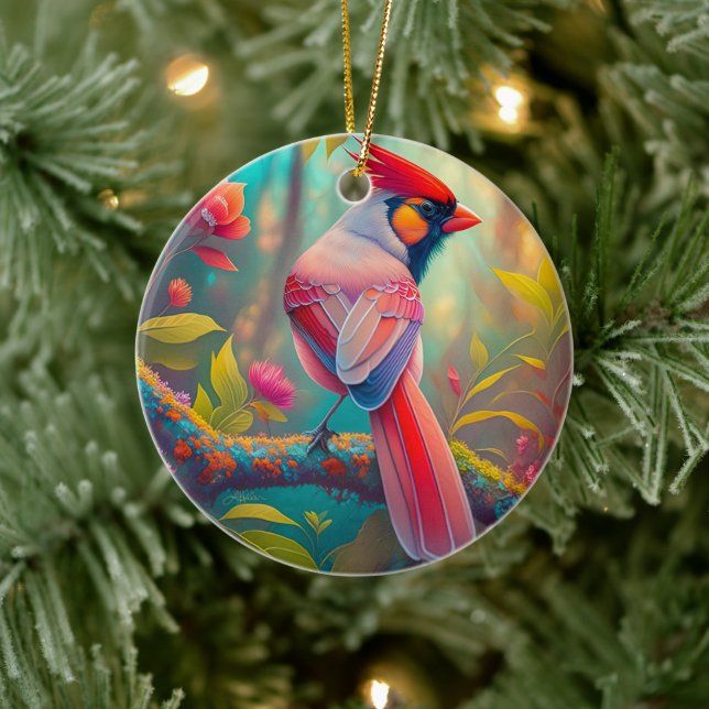 Fantasy Birds Male Cardinal Ceramic Tree Decoration (Tree)