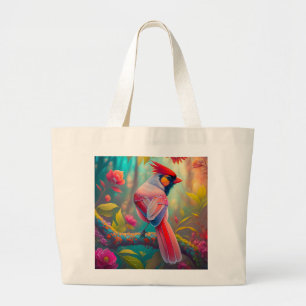 Fantasy Birds Male Cardinal Large Tote Bag