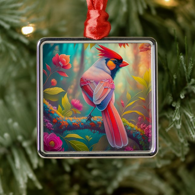Fantasy Birds Male Cardinal Metal Tree Decoration (Tree)