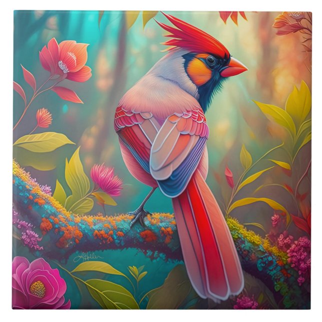 Fantasy Birds Male Cardinal Tile (Front)