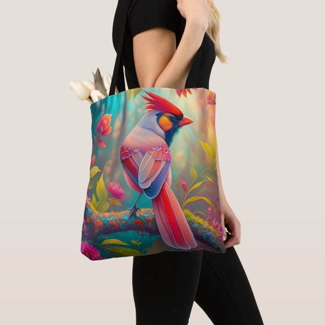Fantasy Birds Male Cardinal Tote Bag (Close Up)