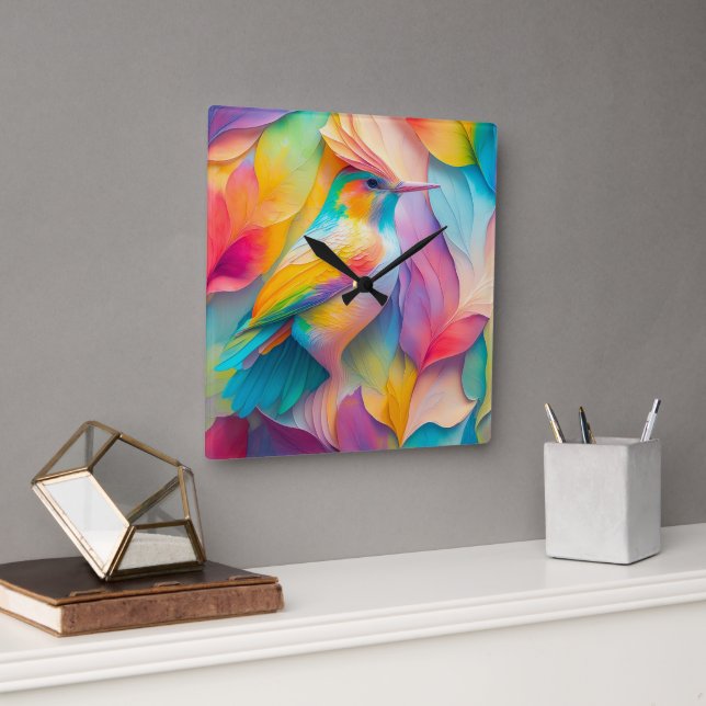 Fantasy Birds Silk Bird Square Wall Clock (Office)