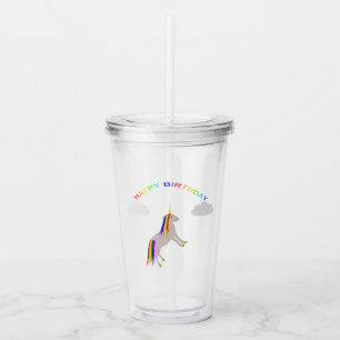Fantasy Birthday Unicorn Rainbow and Clouds Acrylic Tumbler