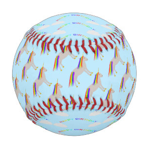 Fantasy Birthday Unicorn Rainbow and Clouds Baseball