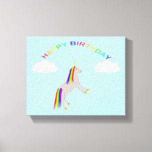 Fantasy Birthday Unicorn Rainbow and Clouds Canvas Print
