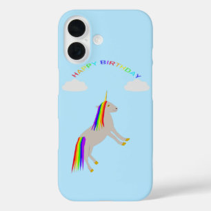 Fantasy Birthday Unicorn Rainbow and Clouds iPhone 16 Case