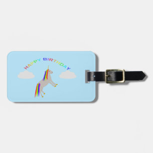 Fantasy Birthday Unicorn Rainbow and Clouds Custom Luggage Tag