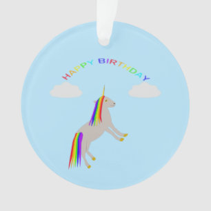 Fantasy Birthday Unicorn Rainbow and Clouds Custom Ornament