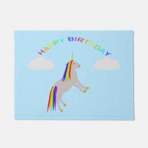Fantasy Birthday Unicorn Rainbow and Clouds Doormat