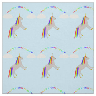 Fantasy Birthday Unicorn Rainbow and Clouds Fabric