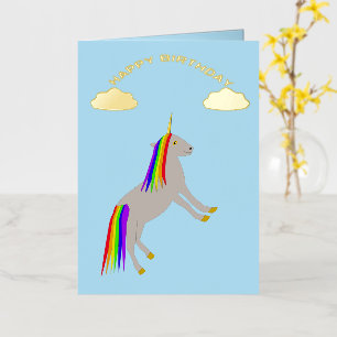 Fantasy Birthday Unicorn Rainbow and Clouds Foil Greeting Card