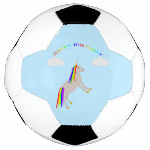 Fantasy Birthday Unicorn Rainbow and Clouds Football