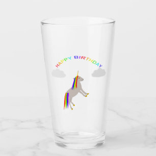 Fantasy Birthday Unicorn Rainbow and Clouds Glass