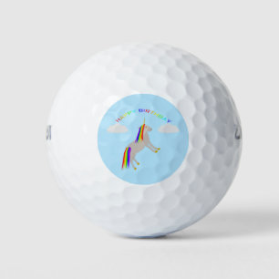Fantasy Birthday Unicorn Rainbow and Clouds Golf Balls