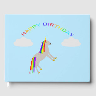 Fantasy Birthday Unicorn Rainbow and Clouds Guest Book