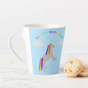Fantasy Birthday Unicorn Rainbow and Clouds Latte Mug