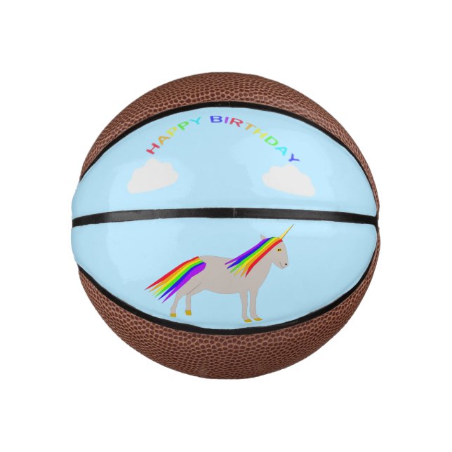 Fantasy Birthday Unicorn Rainbow and Clouds Mini Basketball (Front)