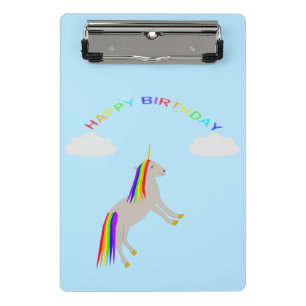Fantasy Birthday Unicorn Rainbow and Clouds Mini Clipboard
