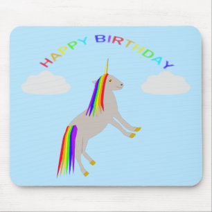 Fantasy Birthday Unicorn Rainbow and Clouds Mouse Mat