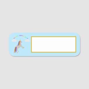Fantasy Birthday Unicorn Rainbow and Clouds Name Tag