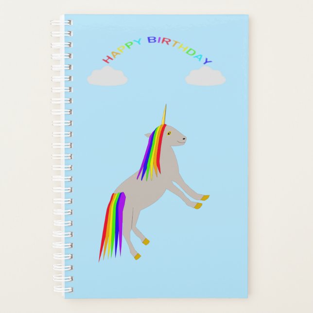 Fantasy Birthday Unicorn Rainbow and Clouds Planner (Front)