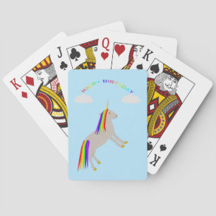 Fantasy Birthday Unicorn Rainbow and Clouds Playing Cards