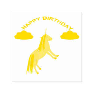 Fantasy Birthday Unicorn Rainbow and Clouds Self-inking Stamp