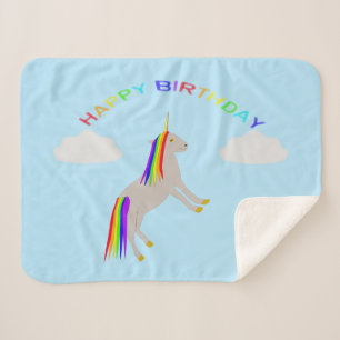 Fantasy Birthday Unicorn Rainbow and Clouds Sherpa Blanket