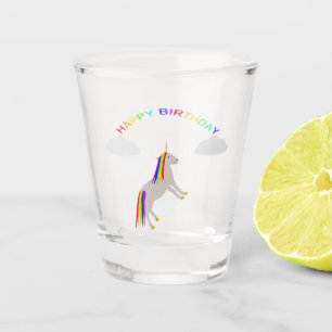 Fantasy Birthday Unicorn Rainbow and Clouds Shot Glass